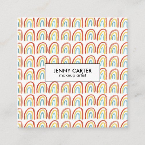 Simple Watercolor Rainbows Pattern Cool Square Business Card