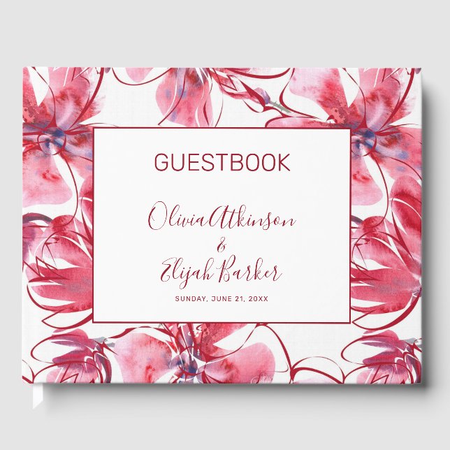 Simple Watercolor Red Flowers Guest Book (Front)