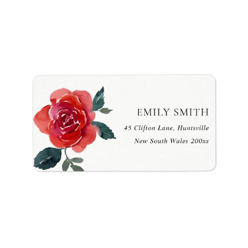 SIMPLE WATERCOLOR RED GREEN ROSE FLORAL ADDRESS LABEL