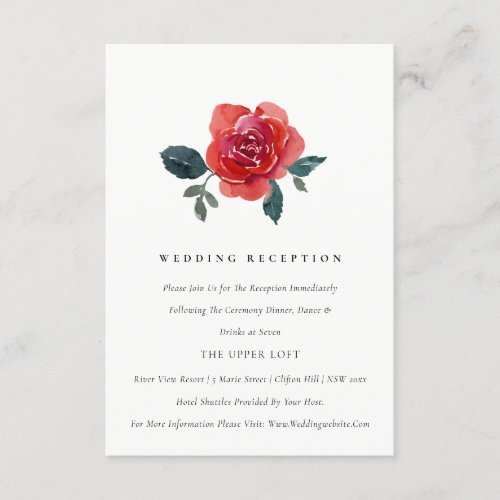 SIMPLE WATERCOLOR RED GREEN ROSE FLORAL RECEPTION ENCLOSURE CARD