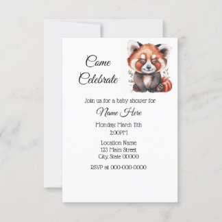 Simple Watercolor Red Panda Baby Shower Invitation