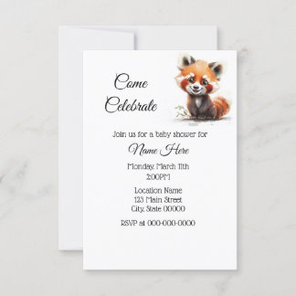 Simple Watercolor Red Panda Baby Shower Invitation