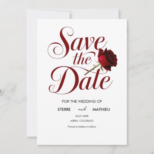 Simple Watercolor Red Rose Wedding Save The Date