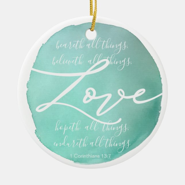 Simple watercolor religious love scripture ceramic ornament (Front)