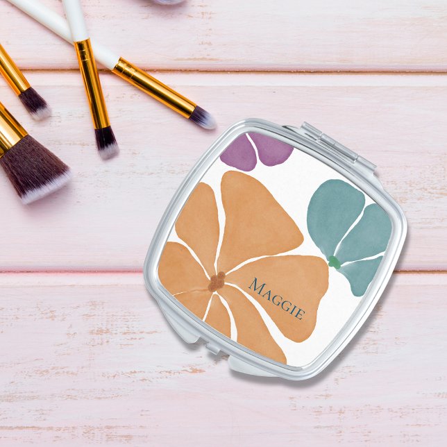 Simple Watercolor Retro Floral Compact Mirror (Simple Watercolor Retro Floral Compact Mirror
)