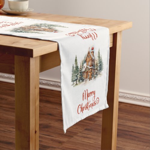 Simple watercolor sage green brown gingerbread short table runner