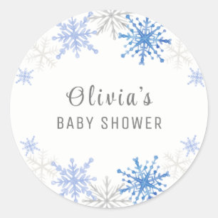 Simple Watercolor Snowflakes Winter Baby Shower Classic Round Sticker
