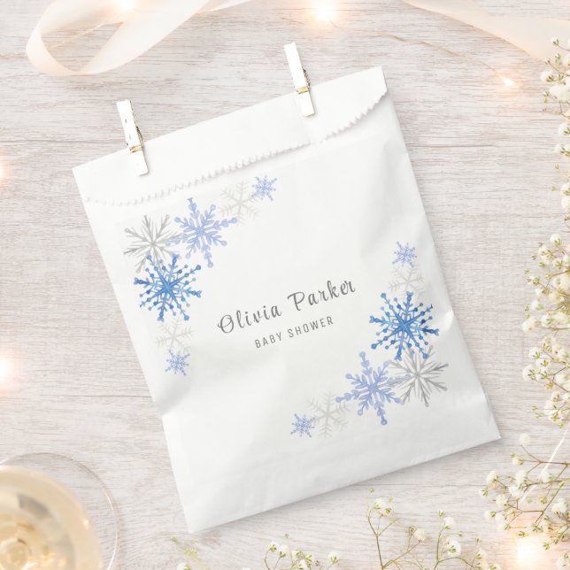 Simple Watercolor Snowflakes Winter Baby Shower Favor Bag (Clipped)