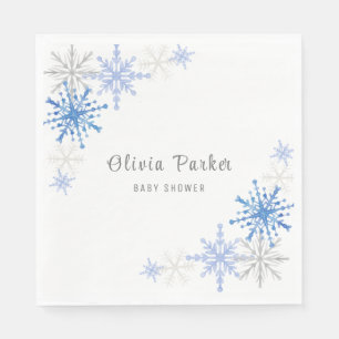 Simple Watercolor Snowflakes Winter Baby Shower Napkins