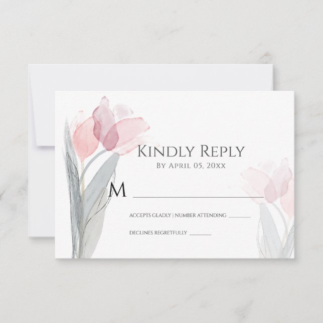 Simple Watercolor Spring Pink Tulips  RSVP Card (Front)