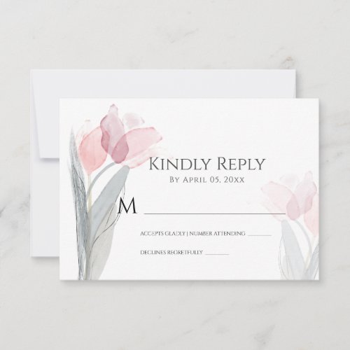 Simple Watercolor Spring Pink Tulips  RSVP Card
