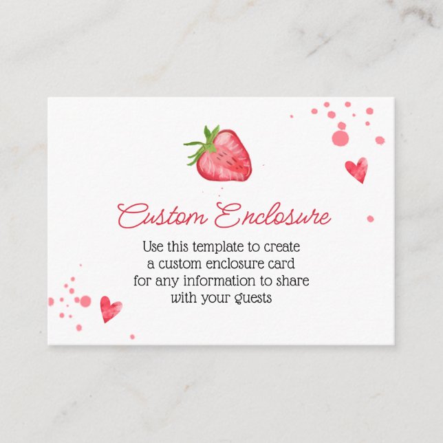 Simple Watercolor Strawberry Customized Enclosure Card (Front)