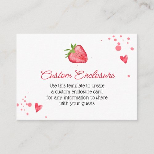Simple Watercolor Strawberry Customized Enclosure Card
