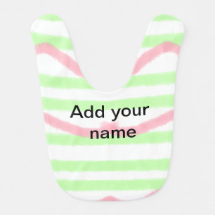 Simple watercolor stripes monogram add name tex t baby bib