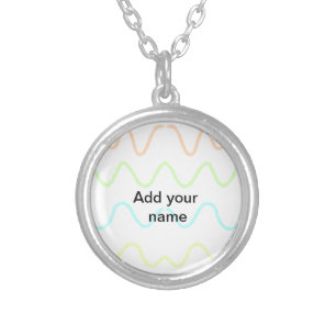 Simple watercolor stripes monogram add name tex t silver plated necklace