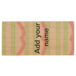 Simple watercolor stripes monogram add name tex  t wood flash drive