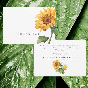 Simple Watercolor Sunflower Funeral Thank You Card
