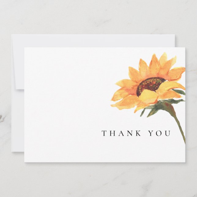 Simple Watercolor Sunflower Stem Funeral Thank You (Front)