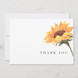 Simple Watercolor Sunflower Wedding Thank You Card