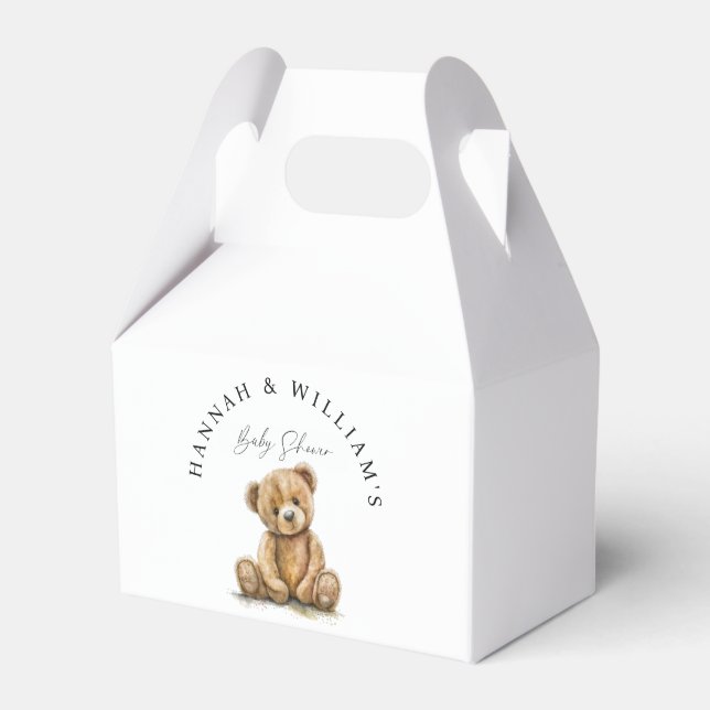 Simple Watercolor Teddy Bear Baby Shower Favor Boxes (Front Side)