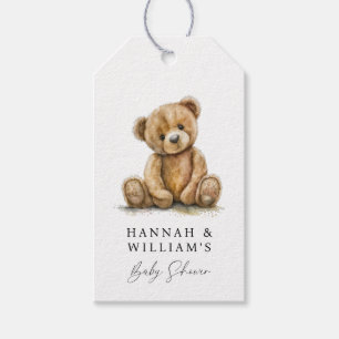 Simple Watercolor Teddy Bear Baby Shower Gift Tags