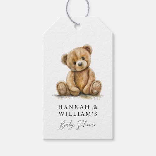 Simple Watercolor Teddy Bear Baby Shower Gift Tags