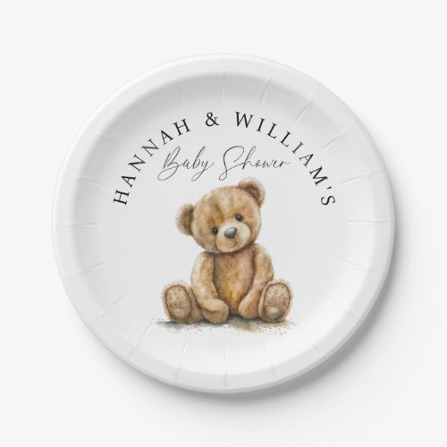Simple Watercolor Teddy Bear Baby Shower  Paper Plates
