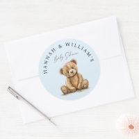 Simple Watercolor Teddy Bear Boy Blue Baby Shower