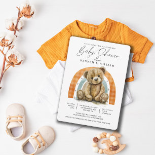 Simple Watercolor Teddy Bear Rainbow Baby Shower Invitation