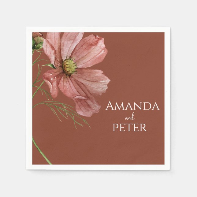 Simple Watercolor Terracotta Floral Wedding  Napkins (Front)