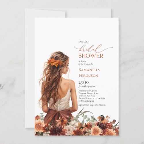 Simple watercolor terracotta flowers wedding gown invitation