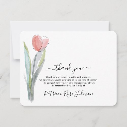 Simple Watercolor Tulip Funeral Memorial Thank You