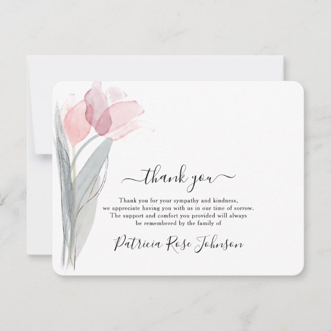 Simple Watercolor Tulip Funeral Memorial Thank You Card (Front)