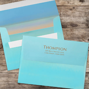Simple Watercolor Turquoise Coastal Sunset Seaside Envelope