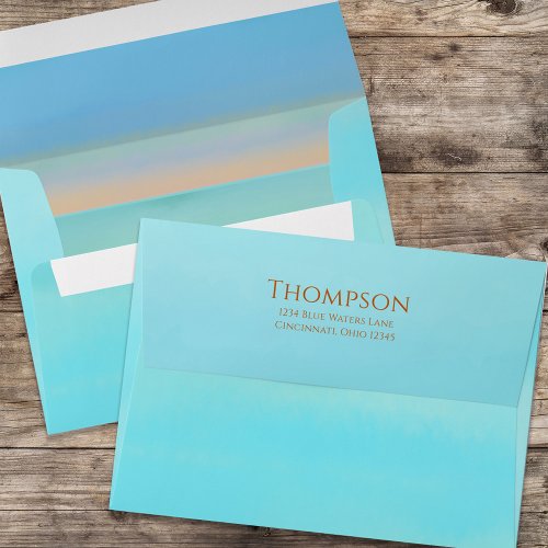 Simple Watercolor Turquoise Coastal Sunset Seaside Envelope