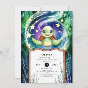 Simple Watercolor Turtle Birthday Invitation