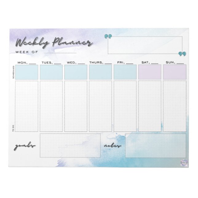 Simple Watercolor Weekly Planner Notepad (Front)