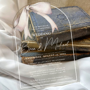 Simple Watercolor White Bow Elegant Arch Wedding Acrylic Invitations