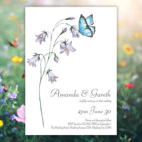 Simple Watercolor Wildflower Butterfly Wedding Invitation