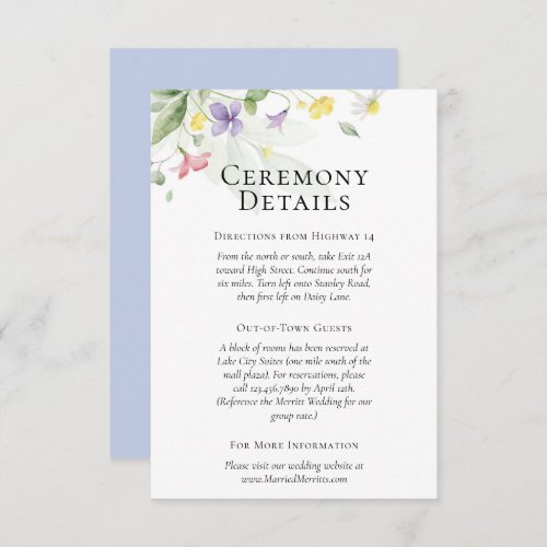 Simple Watercolor Wildflowers Details  Directions Enclosure Card