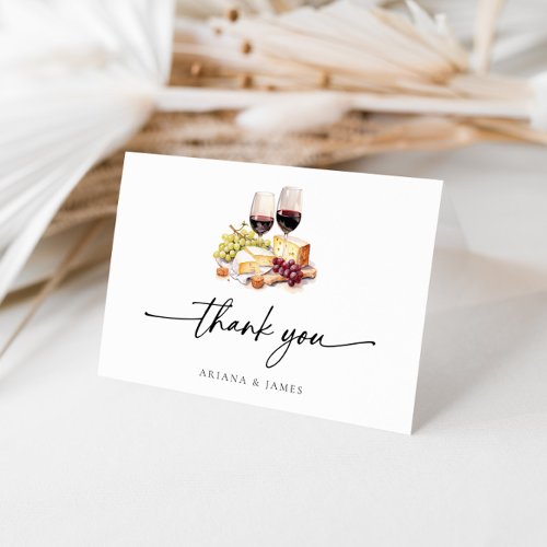 Simple Watercolor Wine  Cheese Thank You Card