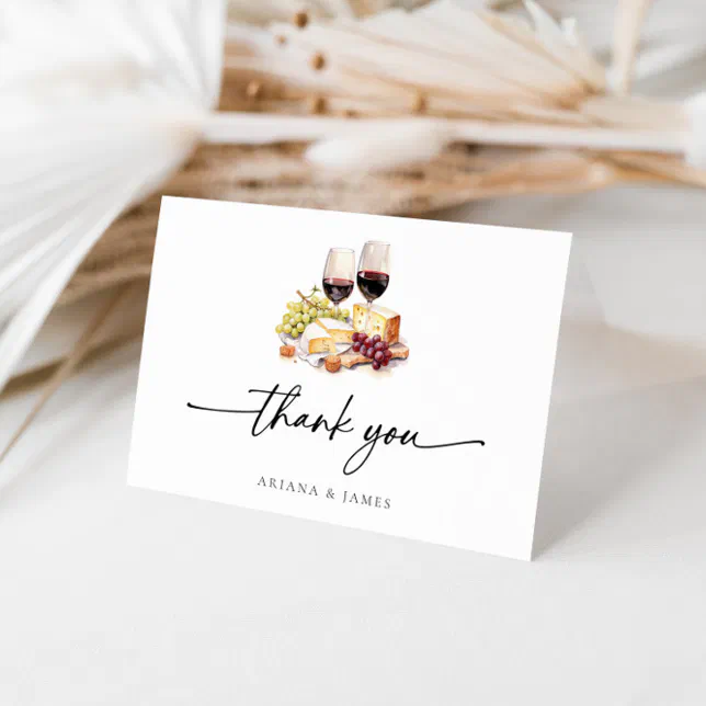 Simple Watercolor Wine & Cheese Thank You Card | Zazzle
