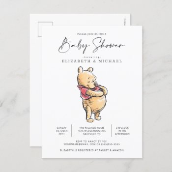 Simple Watercolor Winnie The Pooh Baby Shower Postcard by winniethepooh at Zazzle