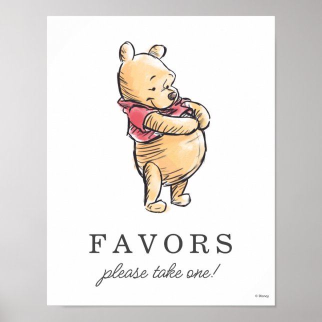 Simple Watercolor Winnie the Pooh Baby Shower Poster (Front)