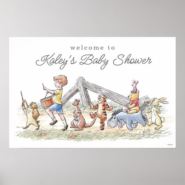Simple Watercolor Winnie the Pooh Baby Shower Poster (Front)