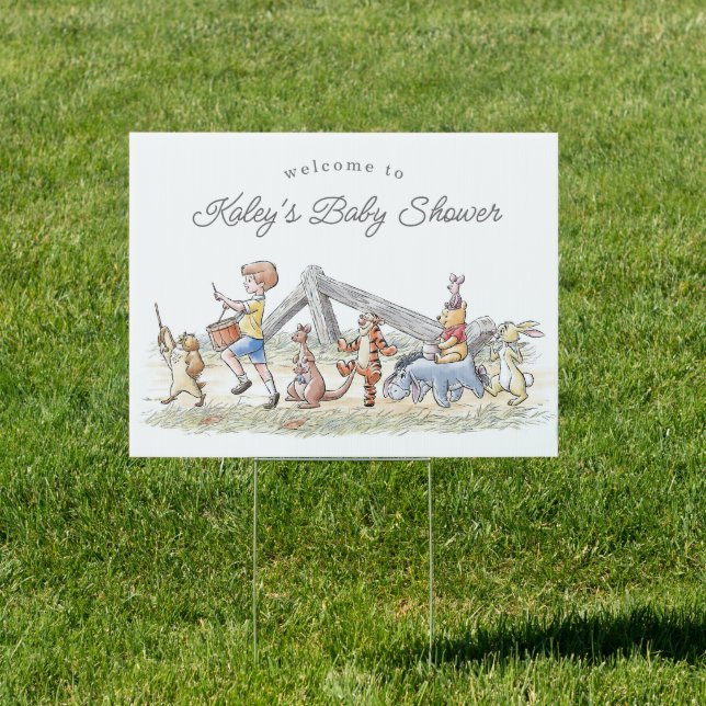 Simple Watercolor Winnie the Pooh Baby Shower Sign (Insitu)