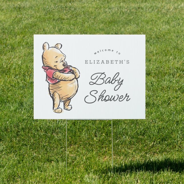 Simple Watercolor Winnie the Pooh Baby Shower Sign (Insitu)