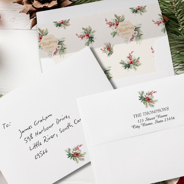 Simple Watercolor Winter Flowers White Holiday Envelope (Creator Uploaded)