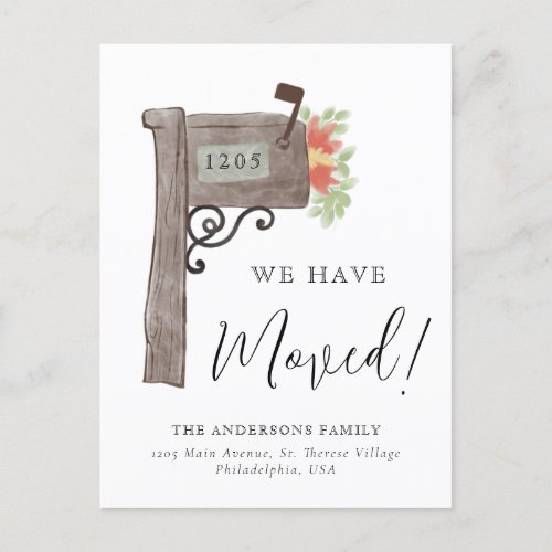 Simple Watercolor Wooden Mailbox New Home Moving Announcement Postcard
