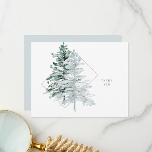 Simple Watercolor Woodlands Sea GlassWedding  Thank You Card